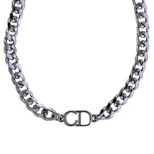 DIOR CD Logo Silver Tone Chain Choker Necklace— 14” Adj | NWB | MSRP $999